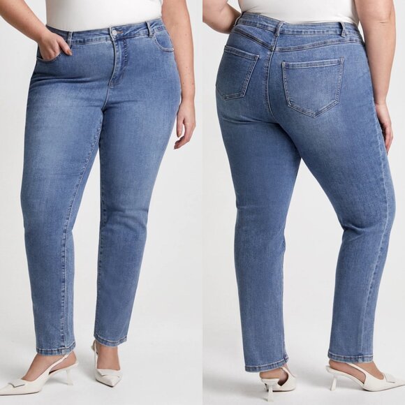 Laura Denim - Laura High Rise Essential Straight Leg Pale Blue Denim Jeans Size 16 Womens Jean